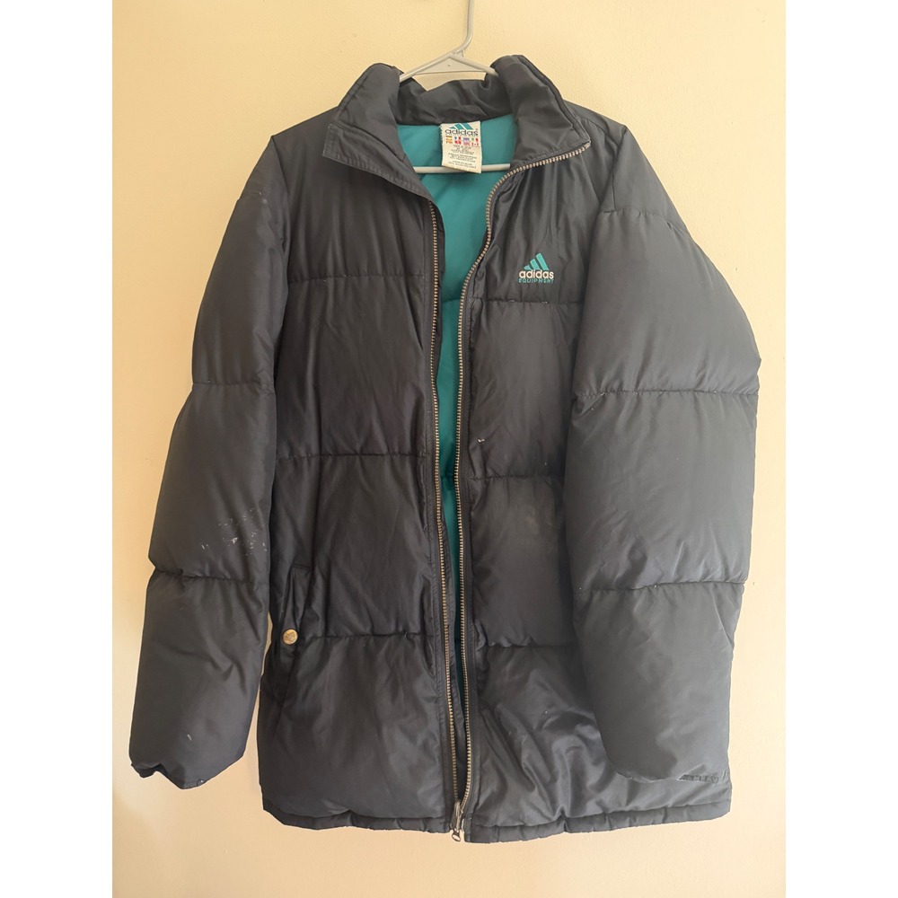 Vintage Adidas Equipment Puffer Jacket Mens Black Teal Quilted Insulated 90s